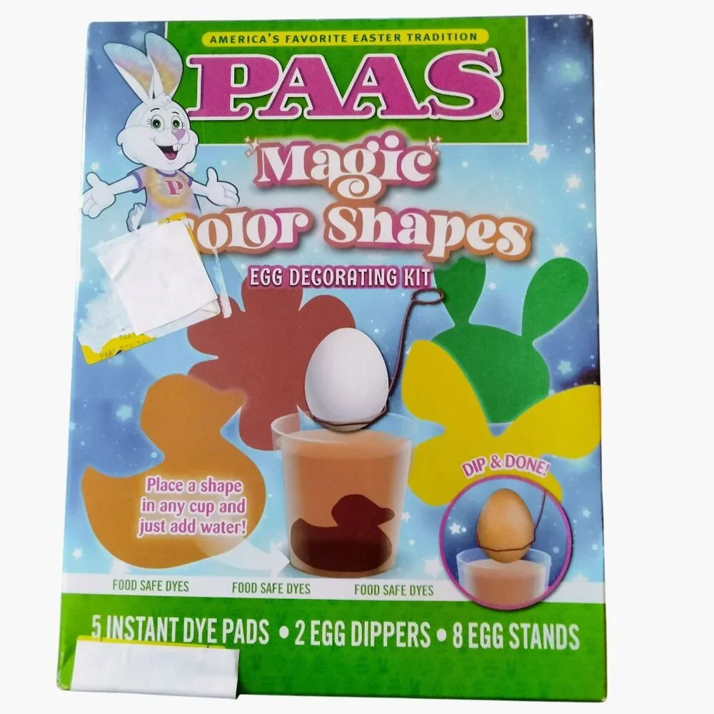 Paas Magic Color Shapes Egg Decorating Kit Dye Pads Stands Dippers Easter Crafts